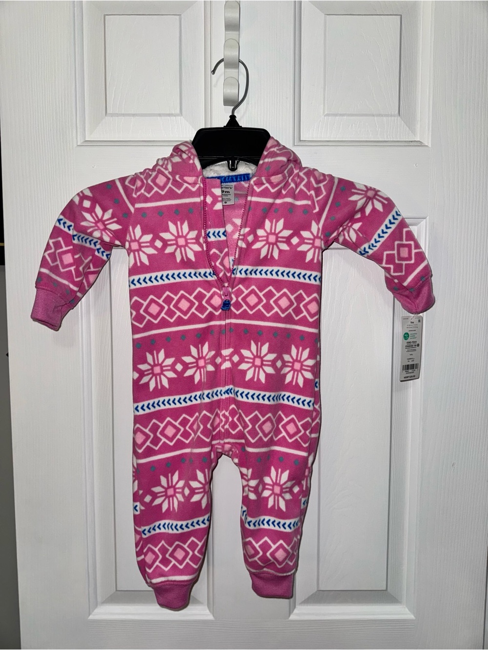 Carter's Pink Hooded Fleece One-Piece with Snowflake Print